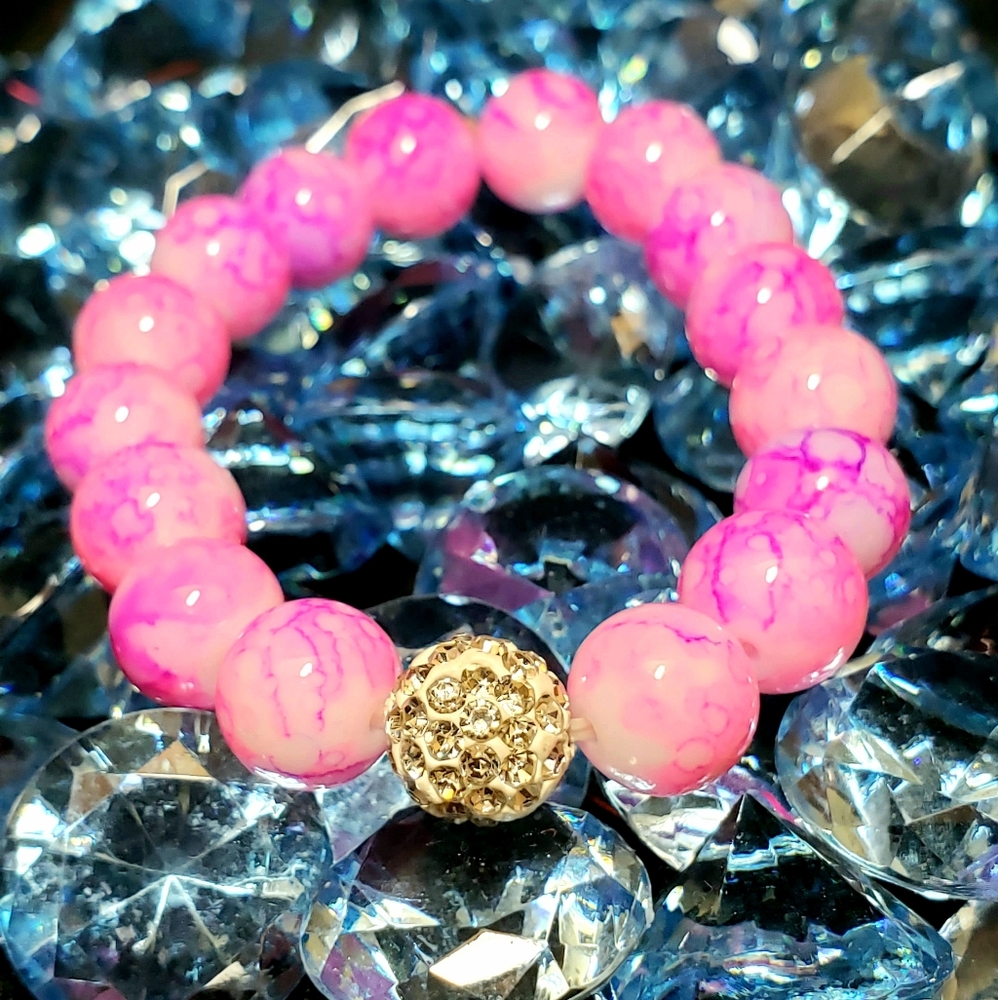 White Rhinestone + Marbled Pink Bracelet